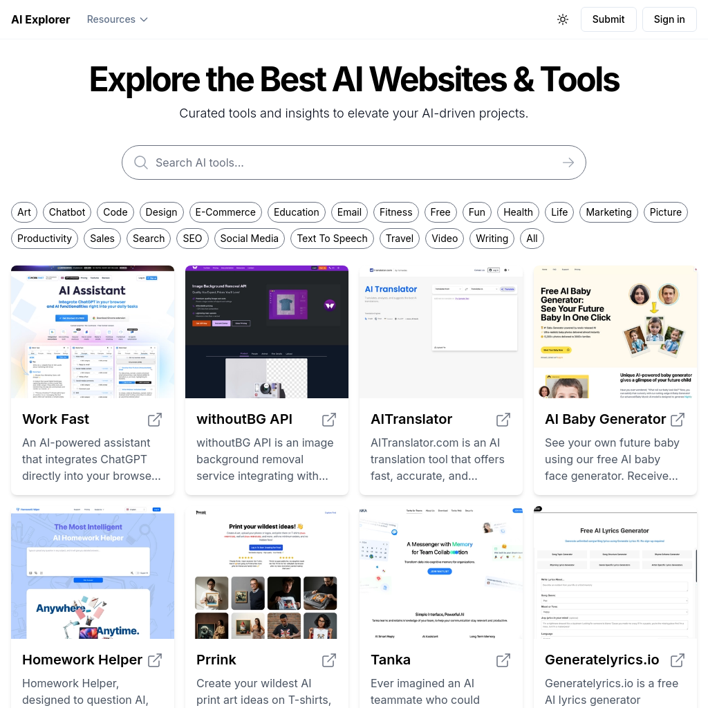 AI Tools Explorer: Explore the Best AI Websites & Tools to elevate your AI-driven projects