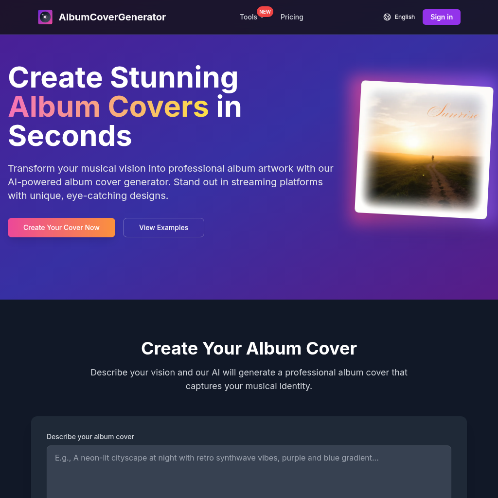 Album Cover Generator: Create stunning album art for free