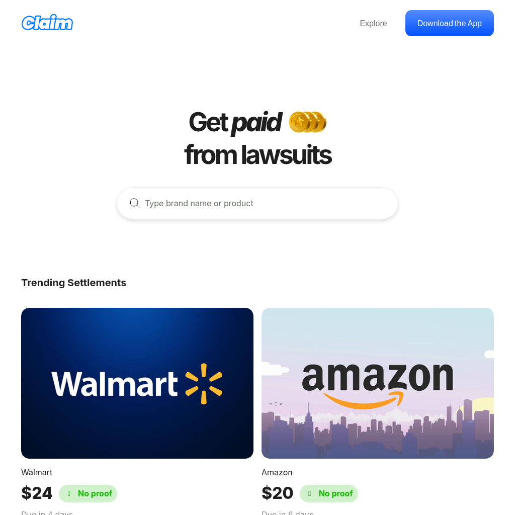 Claim — Make Them Pay: Find and claim class action settlements with ease