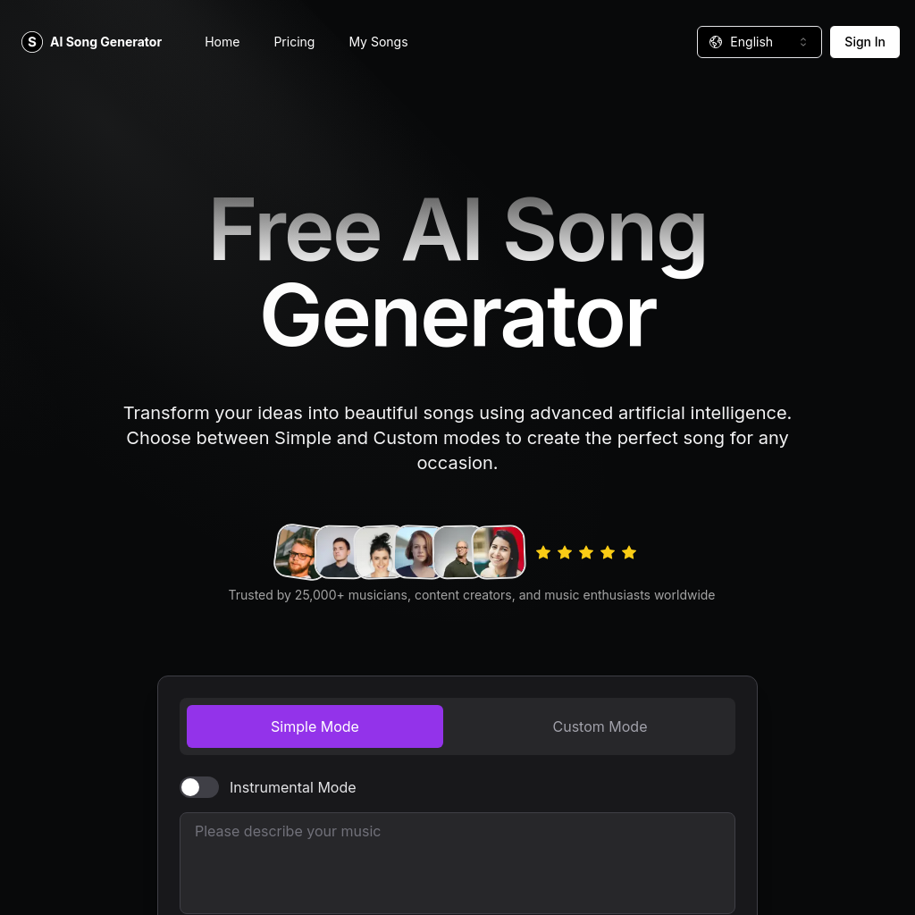 Free AI Song Generator - Create Custom Music with AI: Transform your ideas into beautiful songs using advanced artificial intelligence.