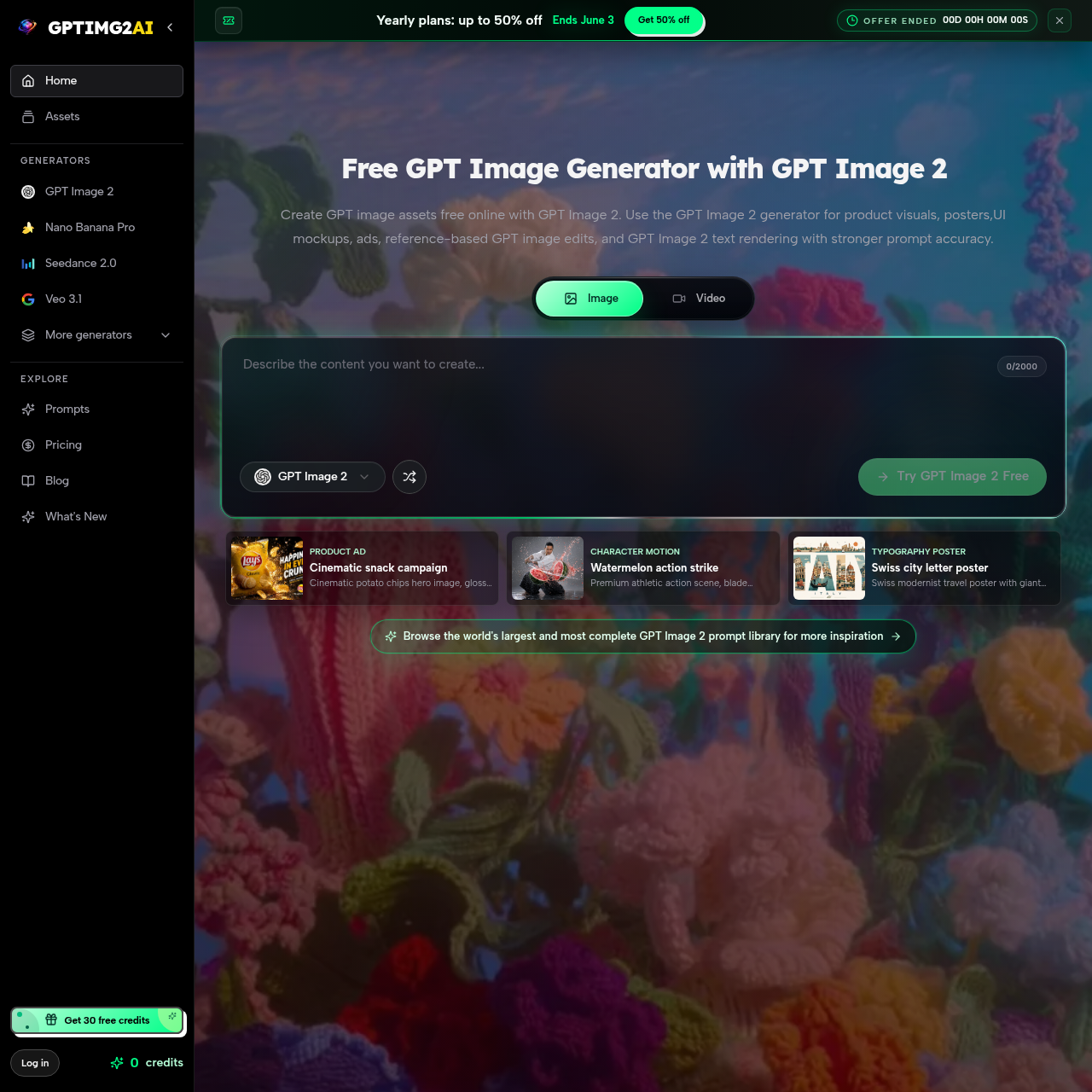 Create Free Online GPT Image Assets for Product Visuals, Posters, UI Mockups, Ads, and Reference-Based Edits with Clearer Text.