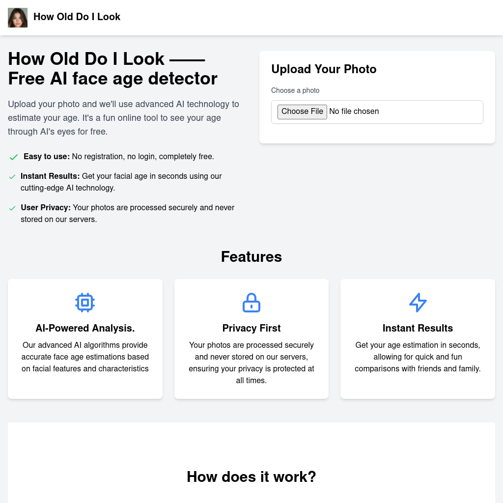 Instantly see your age through AI's eyes, free and easy to use!