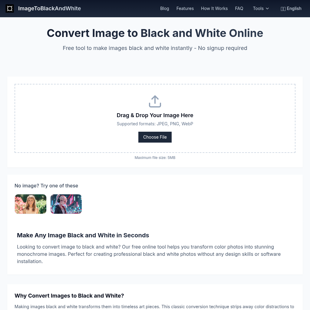 ImageToBlackAndWhite: Transform Your Photos to Timeless Black & White Images Instantly