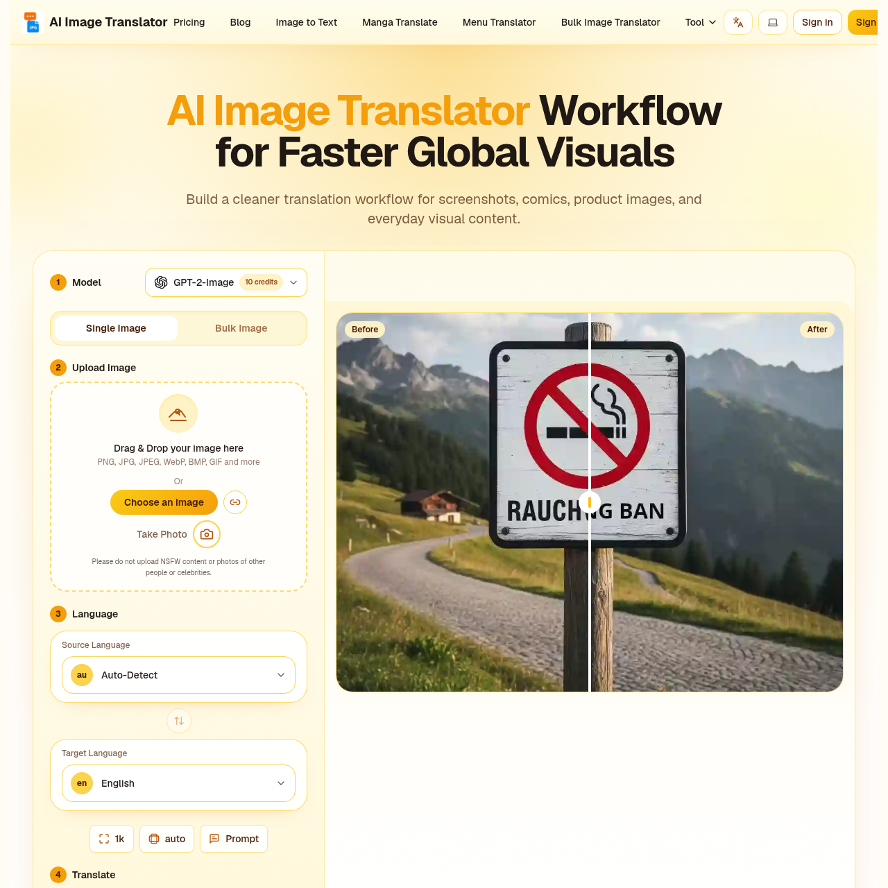 Instantly translate images while preserving layout and design for global reach.
