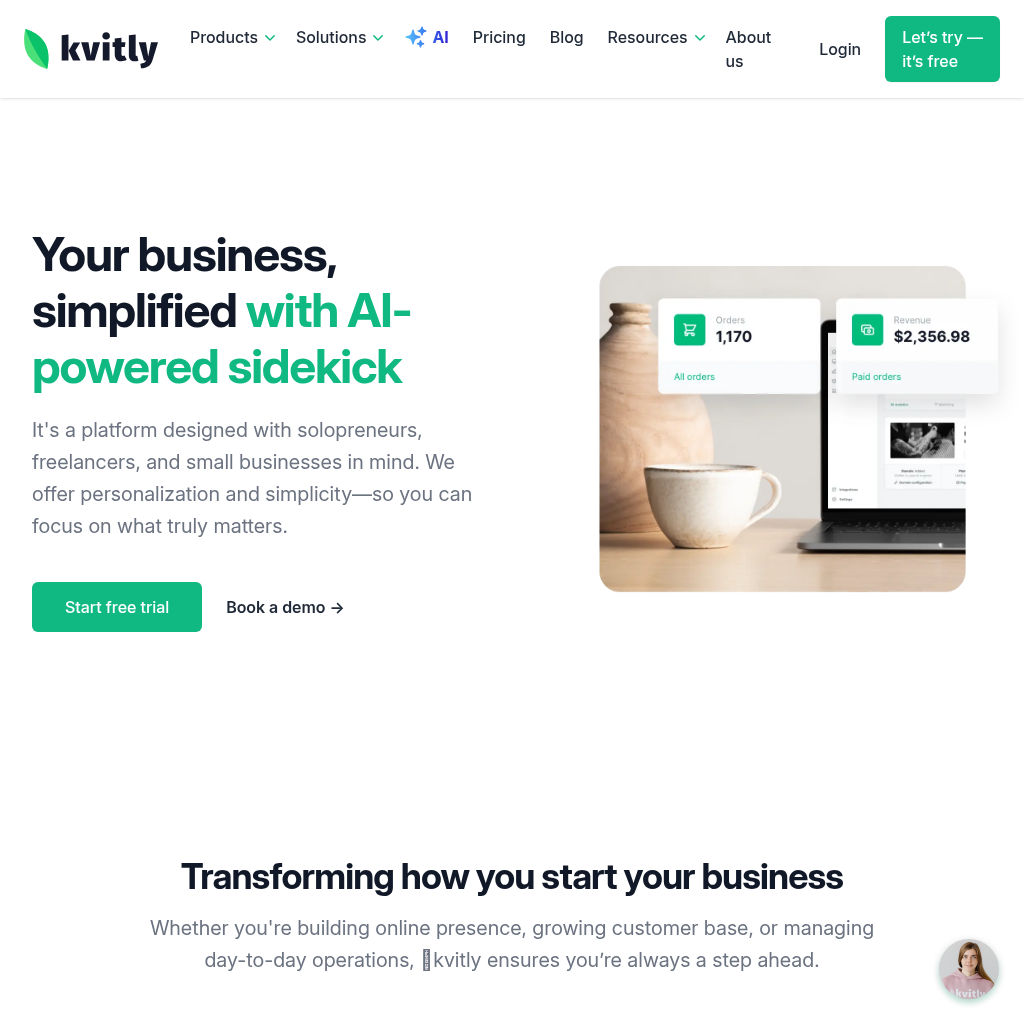 Kvitly: Launch and grow your business with AI-powered ease