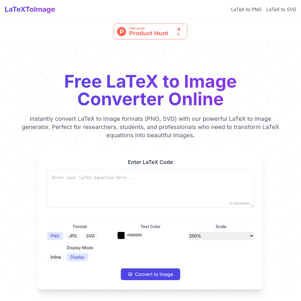 LaTeXToImage: Beautifully render LaTeX equations for documents and websites