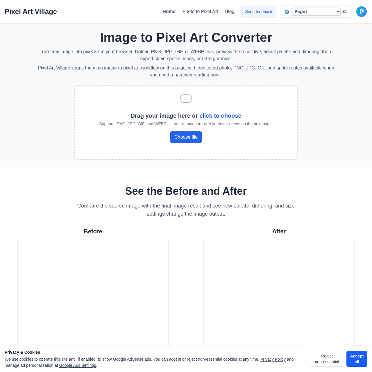 Convert Images to Pixel Art Online with Live Preview and Custom Palettes
