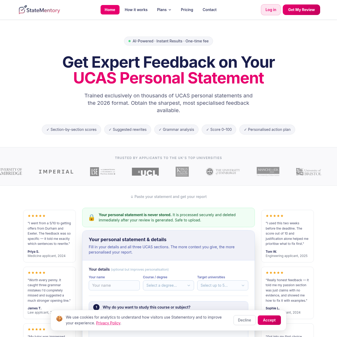 State mentory: Elevate Your UCAS Personal Statement with AI-Driven Expert Feedback and Scoring