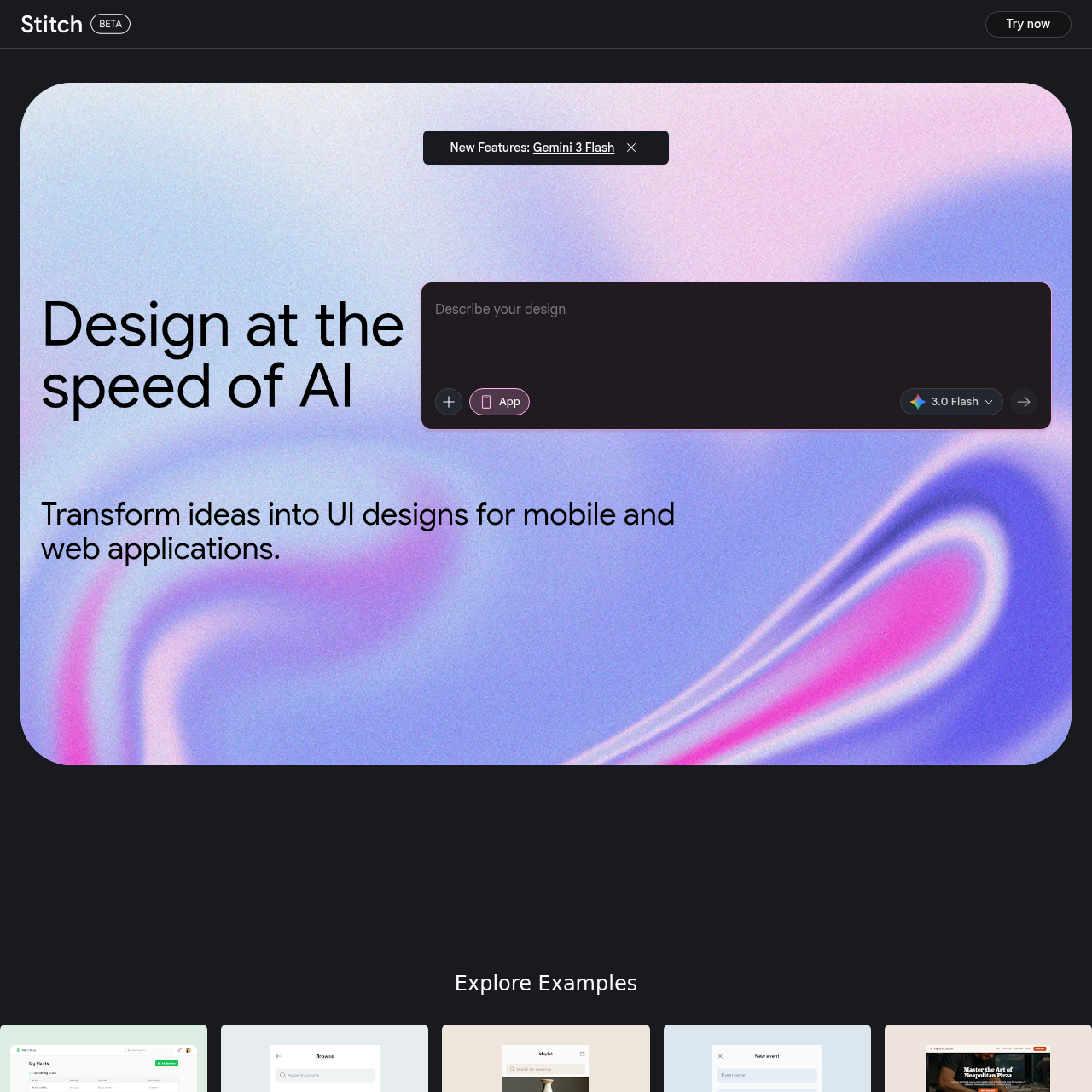 Stitch: Design with AI, making design ideation fast and easy for mobile and web applications