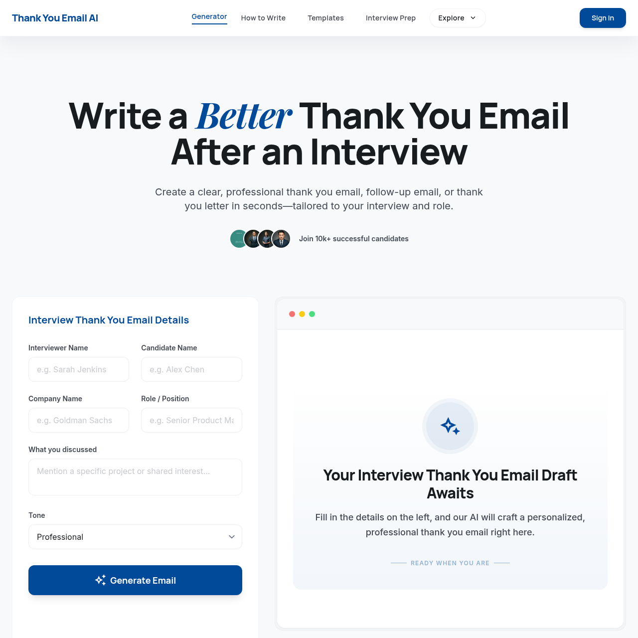 AI-Powered Thank You Email Generator for Job Interviews