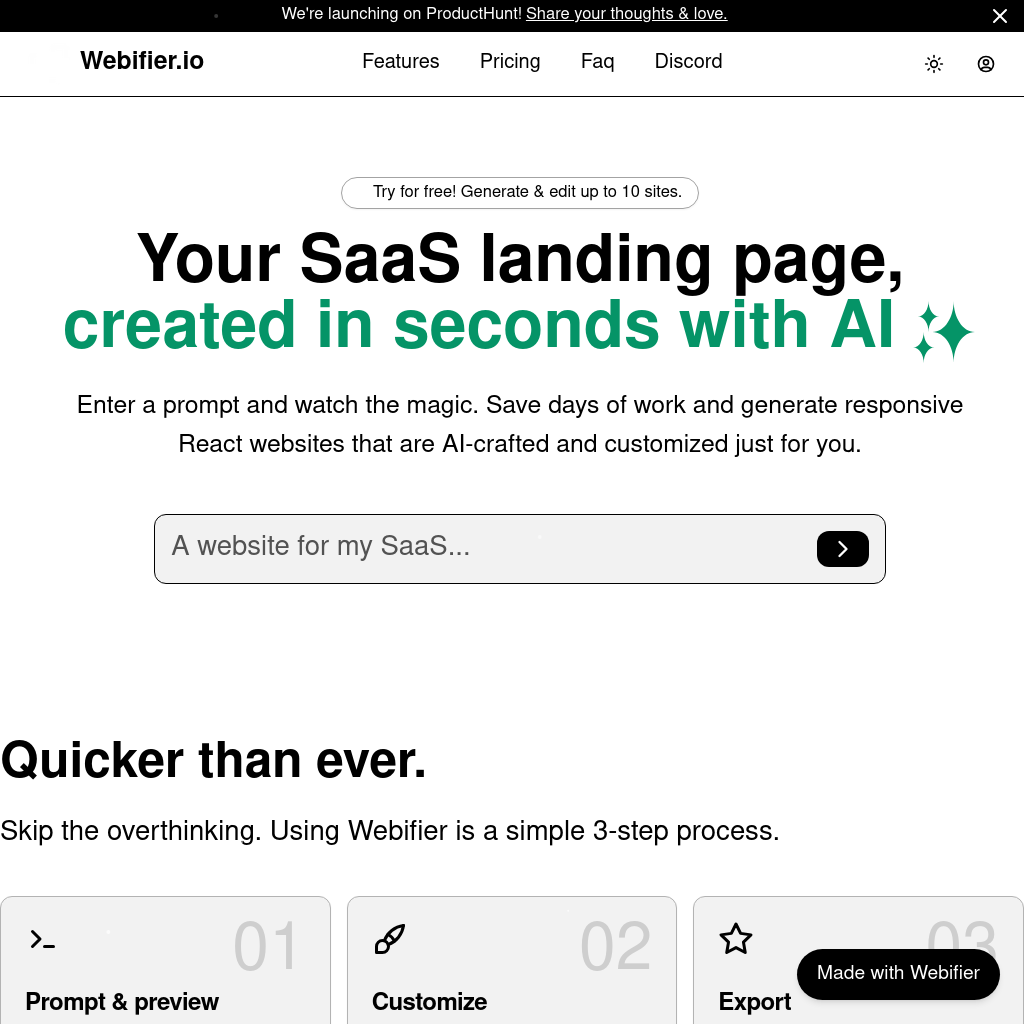Turn ideas into beautiful sites in seconds