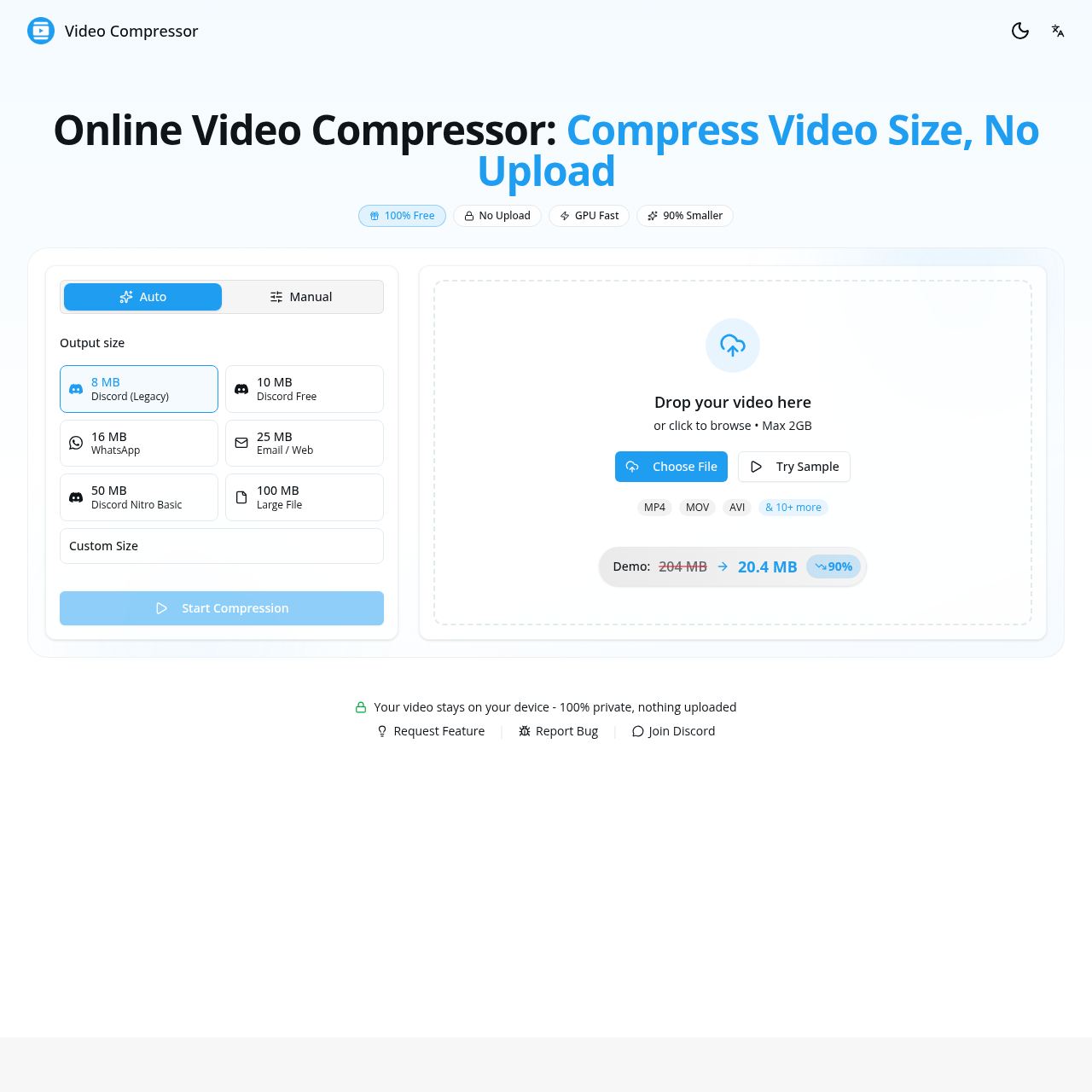 Compress Video Files Online Up to 90% Without Uploading Compress Video Files Online Up to 90% Without Uploading